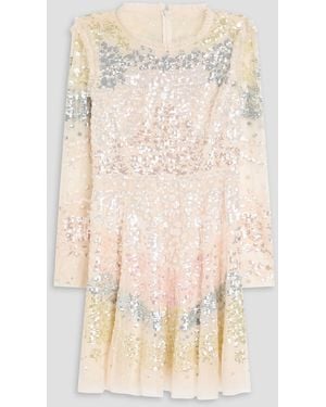 Needle & Thread Angeline Ruffled Sequined Tulle Mini Dress - Natural