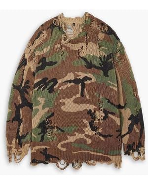 R13 Oversized-pullover aus baumwolle mit camouflage-print in distressed-optik - Braun