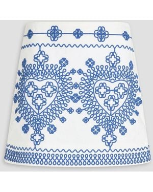 Maje Embroidered Cotton-Blend Twill Mini Skirt - Blue