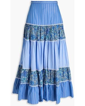 Sandro Gestufter maxirock aus baumwollpopeline mit print - Blau