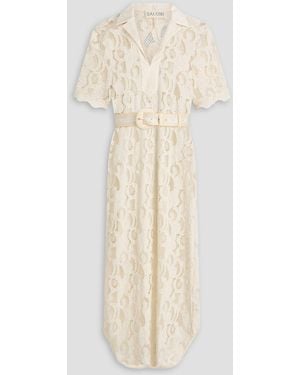 Saloni Suni Belted Broderie Anglaise Cotton Midi Shirt Dress - Natural