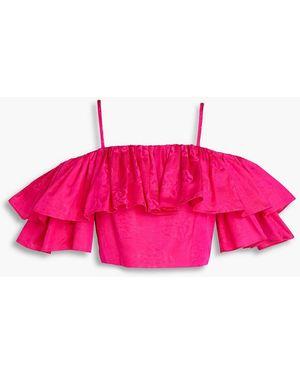 Sandro Hally Cropped Cold-shoulder Floral-jacquard Top - Pink