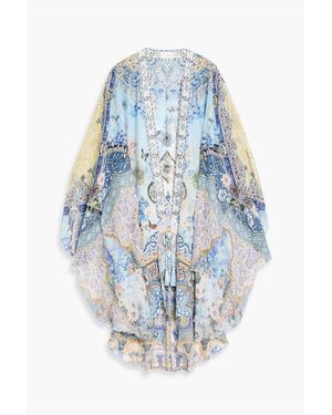 CAMILLA Crystal-Embellished Printed Silk-Chiffon Jacket - Blue