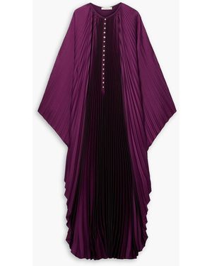 SemSem Crystal-embellished Plissé-satin Maxi Dress - Purple