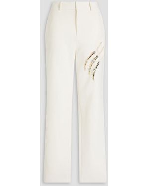 Area Claw Embellished Cutout Crepe Tapered Pants - White