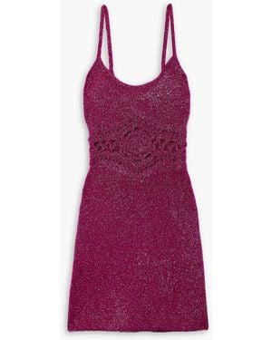 Area Cutout Metallic Knitted Mini Dress - Purple