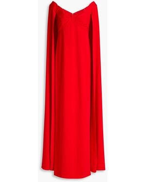 Marchesa Cape-effect Crepe Gown - Red