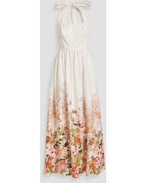 Mikael Aghal Floral-print Cotton-blend Poplin Halterneck Maxi Dress - White