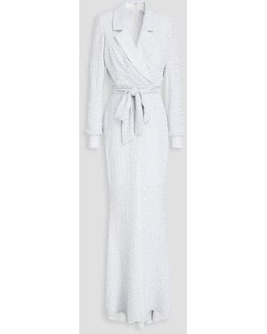 Badgley Mischka Wrap-effect Embellished Lamé Gown - White