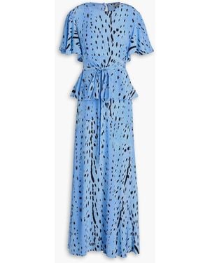 Diane von Furstenberg Levana Printed Crepe Peplum Maxi Dress - Blue