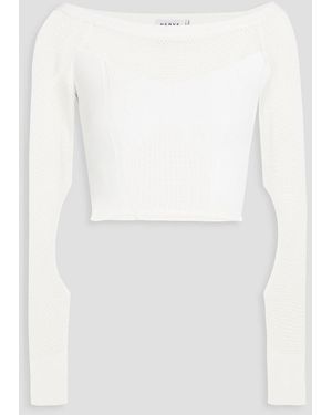 Hervé Léger Cropped Cutout Pointelle-knit Top - White