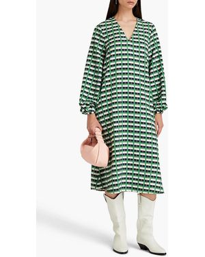 stine goya draped asymmetric midi dress Stine Goya Gathered Long Sleeve Midi Dress