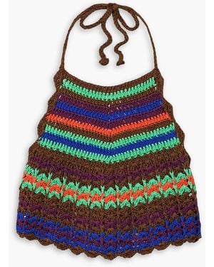 Miguelina Malen Cropped Crocheted Pima Cotton Halterneck Top - Brown