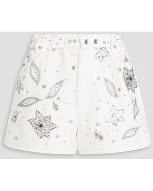 Isabel Marant Kayneliae Embellished Cotton And Linen-blend Twill Shorts - Natural