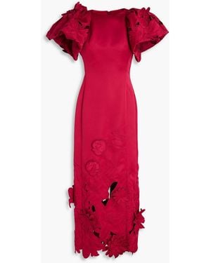 LEO LIN Lucinda Floral-Appliquéd Satin Maxi Dress - Red