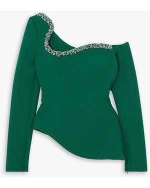 Safiyaa Aime Asymmetric Crystal-embellished Crepe Top - Green