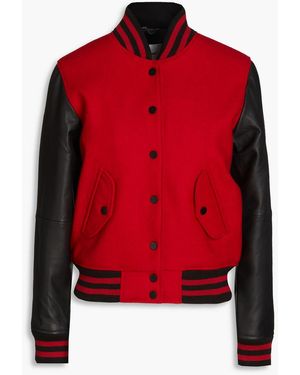 DEADWOOD Leather-paneled Wool-tweed Bomber Jacket - Red