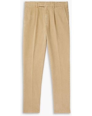Boglioli Straight-Leg Pleated Garment-Dyed Cotton-Blend Corduroy Suit Pants - Natural