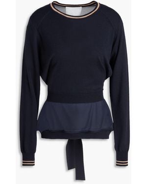 3.1 Phillip Lim Chiffon-Paneled Wool Top - Blue