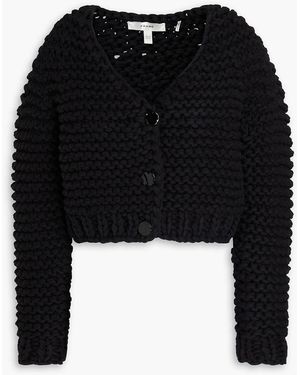 FRAME Cropped Open-Knit Cotton-Blend Cardigan - Black