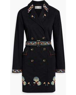 Saloni Summer Embellished Cotton-Blend Twill Trench Coat - Black