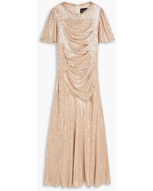 Needle & Thread Valentina Draped Sequined Stretch-Tulle Gown - Natural