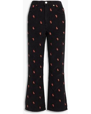 RE/DONE Embroidered Cotton-corduroy Flared Pants - Black