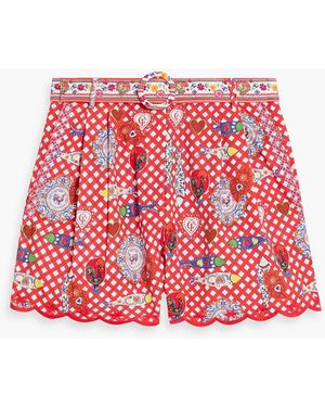 CAMILLA Belted Printed Cotton-Poplin Shorts - Red