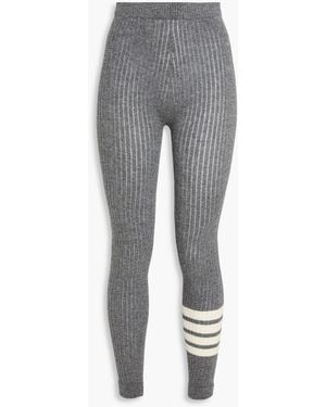Thom Browne Striped Ribbed Wool-Blend Leggings - Gray