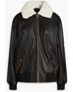 Sandro Distressed Leather Bomber Jacket - Black