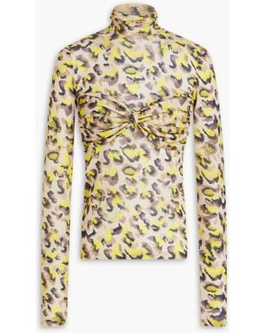 Nanushka Knotted Leopard-print Jersey Turtleneck Top - White
