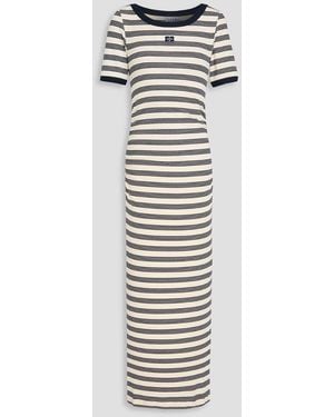 Ganni Striped Cotton-Blend Jersey Midi Dress - White