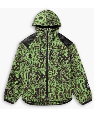 Acne Studios Printed Fleece And Crinkled Hooded Jacket - Green