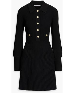 Veronica Beard Lauper Ribbed-Knit Mini Shirt Dress - Black