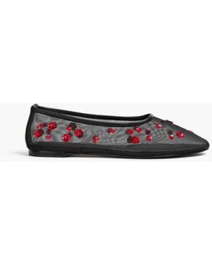 STAUD Alba Embellished Mesh Ballet Flats - Black