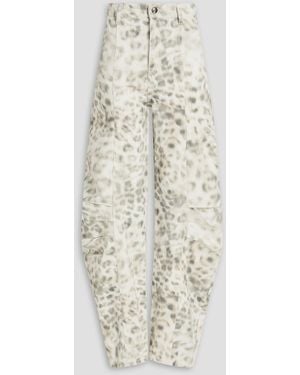 ROTATE BIRGER CHRISTENSEN Leopard-Print High-Rise Barrel-Leg Jeans - White