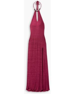 Savannah Morrow Oia Bead-embellished Ribbed Jersey Halterneck Maxi Dress - Purple