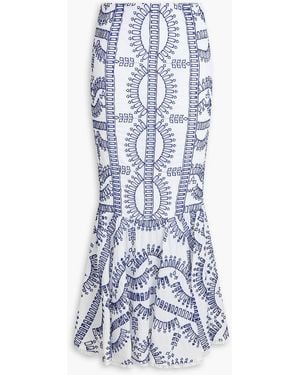 Charo Ruiz Fray Shirred Broderie Anglaise Maxi Skirt - Blue