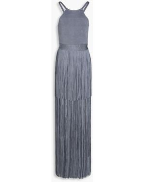 Hervé Léger Fringed Ribbed Stretch-knit Gown - Blue