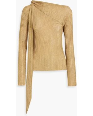 Rabanne Tie-Detailed Plissé Knitted Sweater - Natural