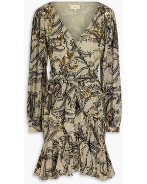 Temperley London Silvana Printed Metallic Fil Coupé Mini Wrap Dress - Green