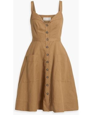 Saloni Fara Cotton And Linen-blend Dress - Brown