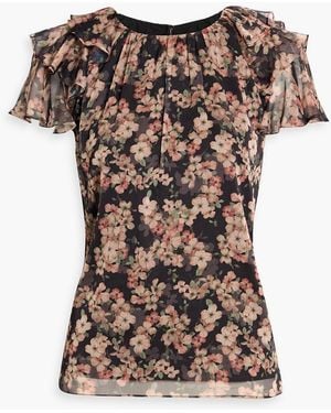 Mikael Aghal Ruffled Floral-Print Georgette Top - Black