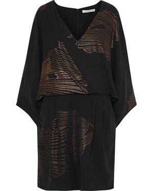 Halston Wrap-Effect Metallic Printed Crepe Dress - Black