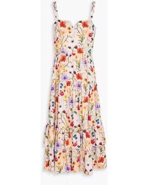 Borgo De Nor Tiered Floral-Print Cotton-Poplin Midi Dress - White
