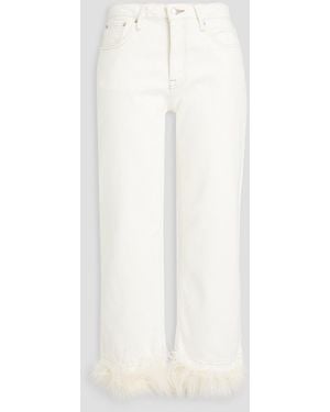 Jonathan Simkhai Jude Cropped Feather-embellished High-rise Wide-leg Jeans - White