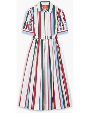 La DoubleJ Libertine Belted Gathered Striped Cotton-Blend Poplin Midi Shirt Dress