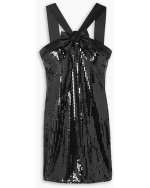 Alessandra Rich Bow-detailed Silk Satin-trimmed Sequined Chiffon Mini Dress - Black