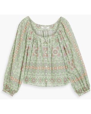 Joie Damarre Gathered Printed Cotton Top - Green