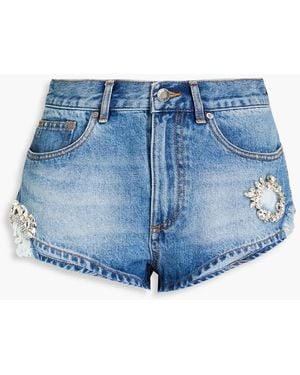 Area Crystal-embellished Distressed Denim Shorts - Blue